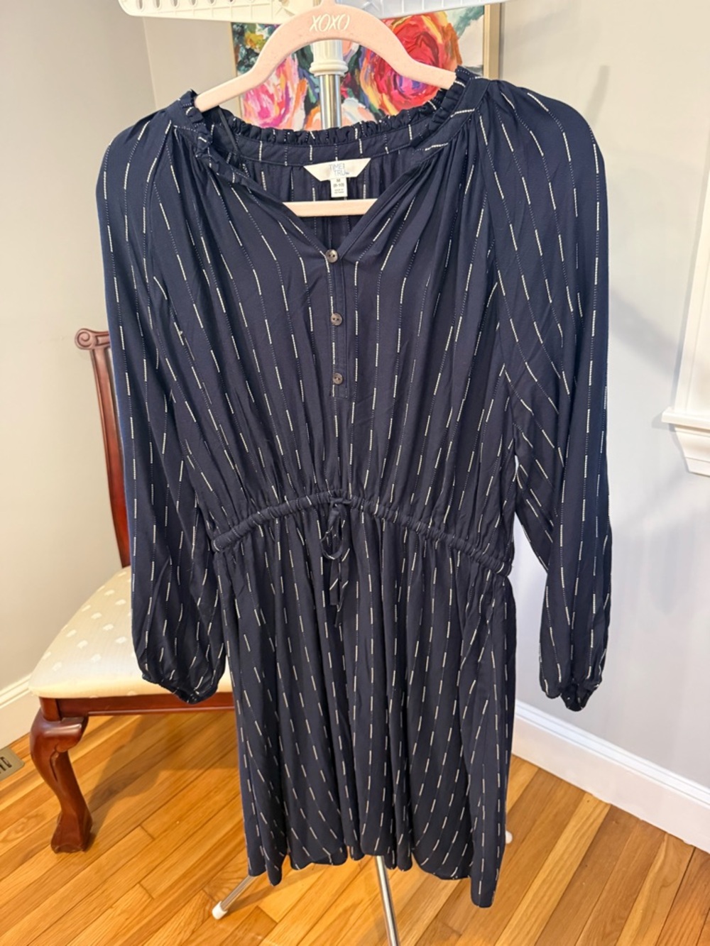 Time and Tru Navy Blue Long Sleeve Printed Dress
